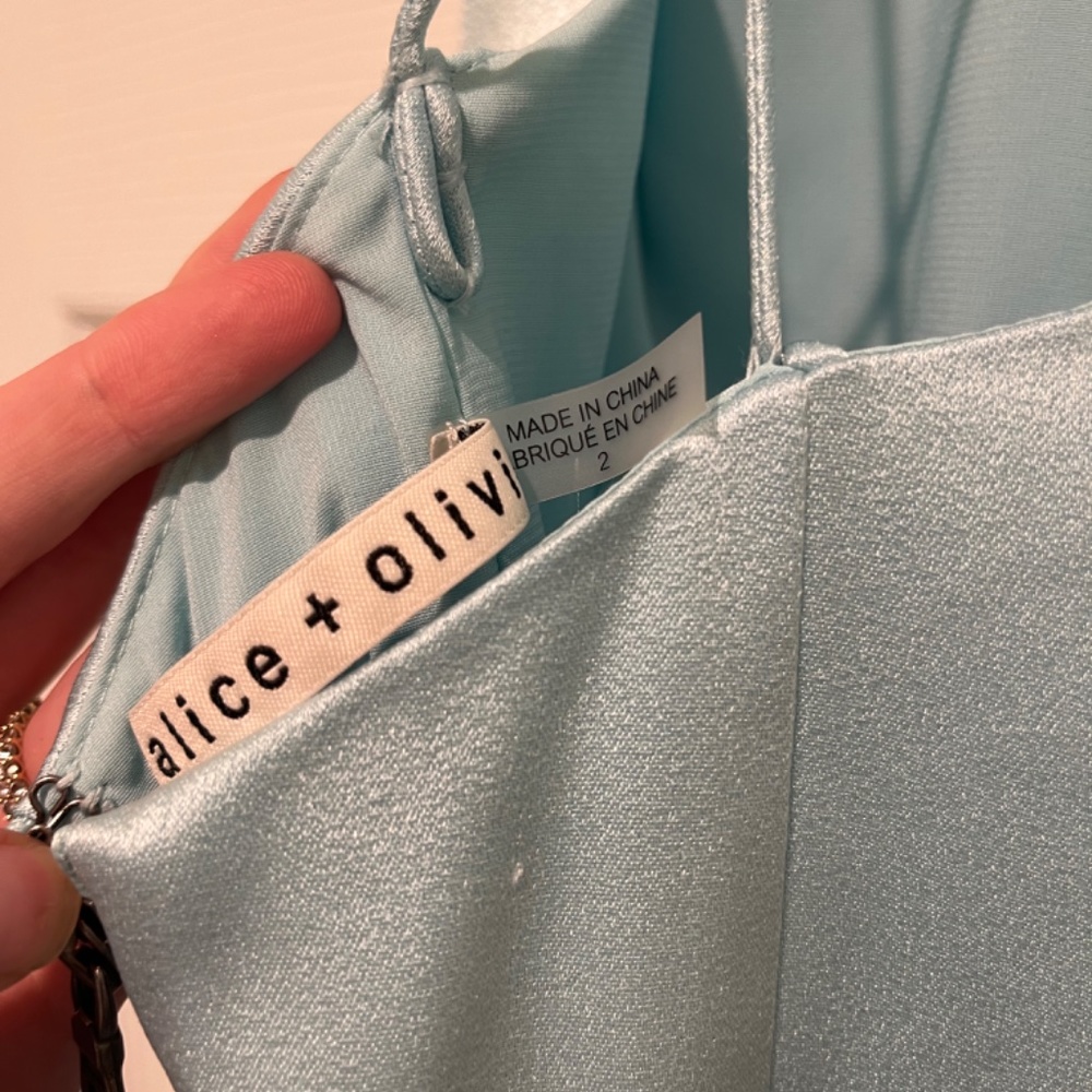 Alice + Olivia Ettley Halter Gown in Powder Blue Size 2 - Picture 3 of 7
